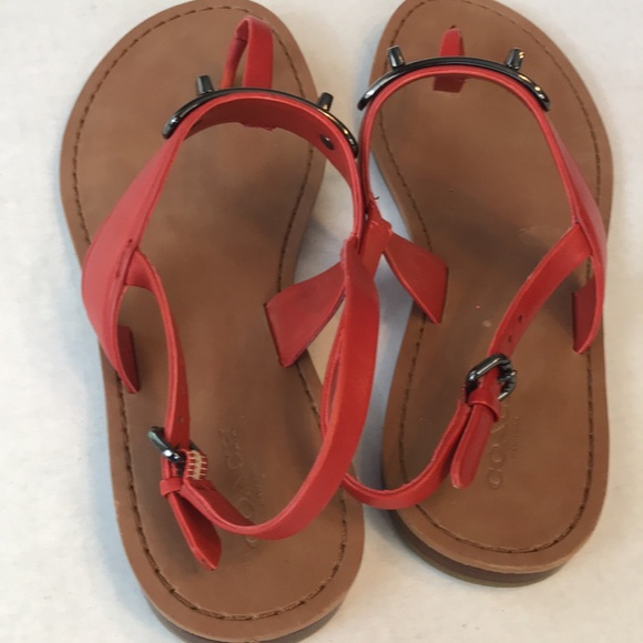 Coach Rust Leather Thong Sandals with Black Chrome Accents Size 8.5 - Picture 6 of 9